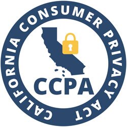 Circular logo with the words California Consumer Privacy Act surrounding an outline of California, a yellow padlock, and CCPA in bold letters at the center—perfect for any sales enablement platform focused on data privacy compliance.