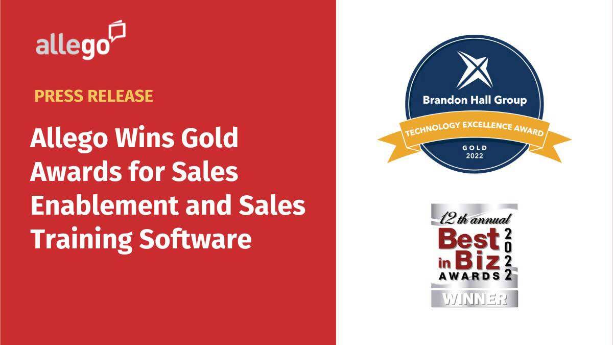 Allego® Wins Gold Awards for Sales Enablement and Sales Training Software