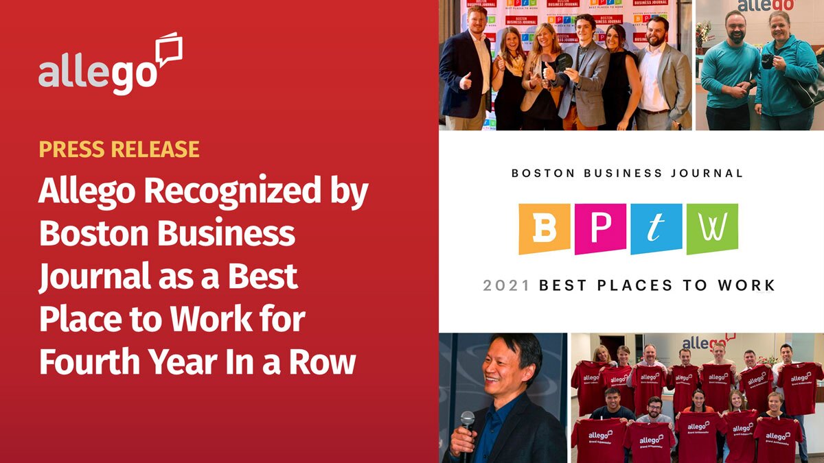 Allego Recognized by Boston Business Journal as a Best Place to Work for Fourth Year In a Row