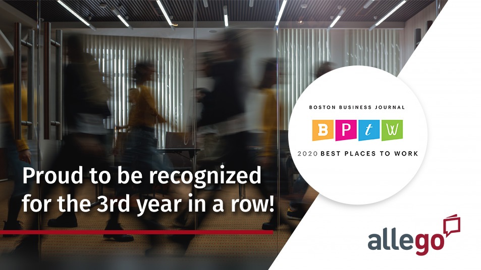 Allego Recognized by Boston Business Journal as a Best Place to Work for Third Year In a Row